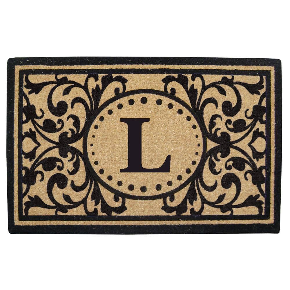 Heavy Duty Black 30 in. x 48 in. Coir Heritage Monogrammed L Indoor Outdoor Door Mat