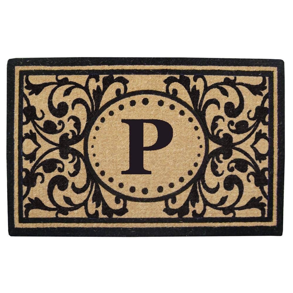 Heavy Duty Black 30 in. x 48 in. Coir Heritage Monogrammed P Indoor Outdoor Door Mat