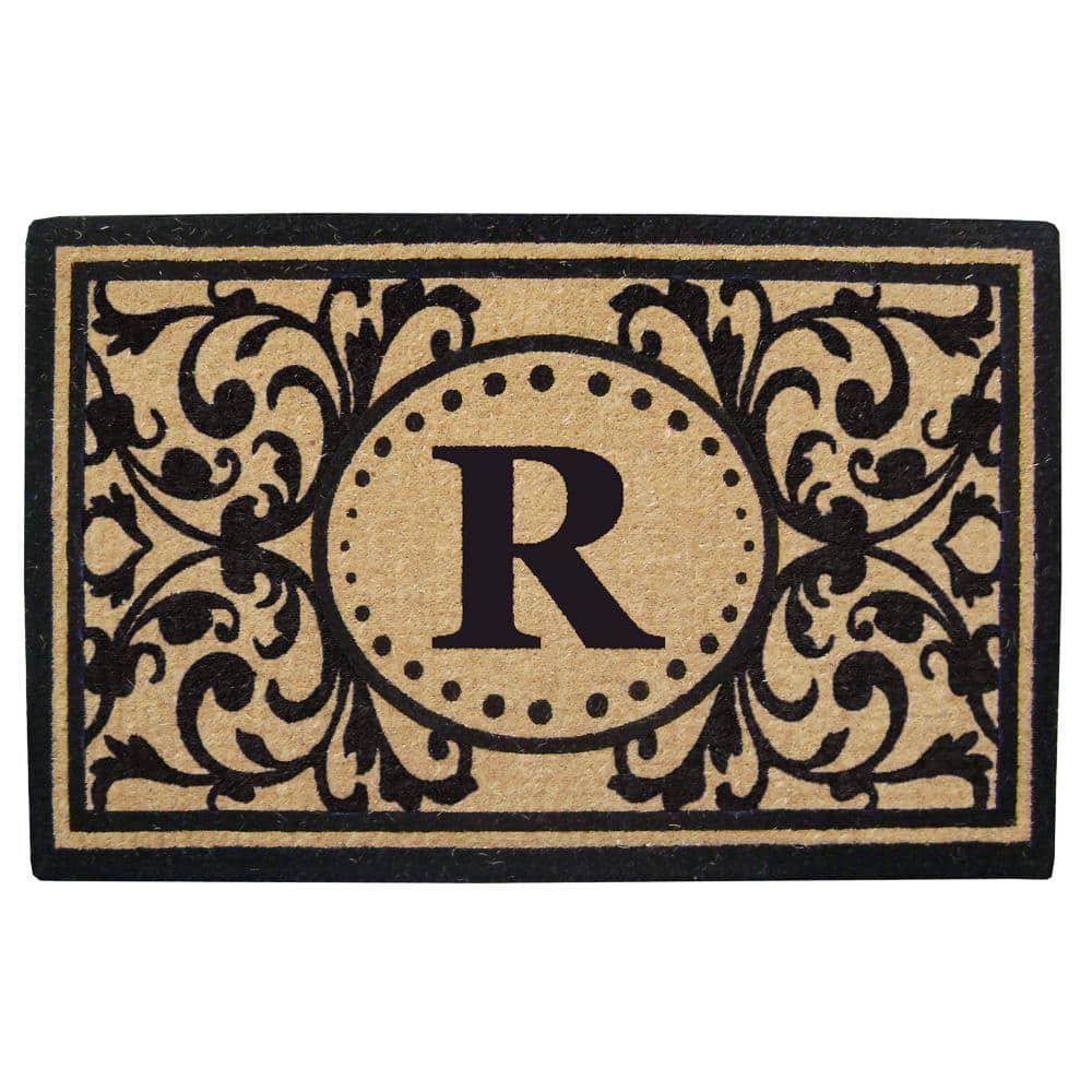 Heavy Duty Black 30 in. x 48 in. Coir Heritage Monogrammed R Indoor Outdoor Door Mat