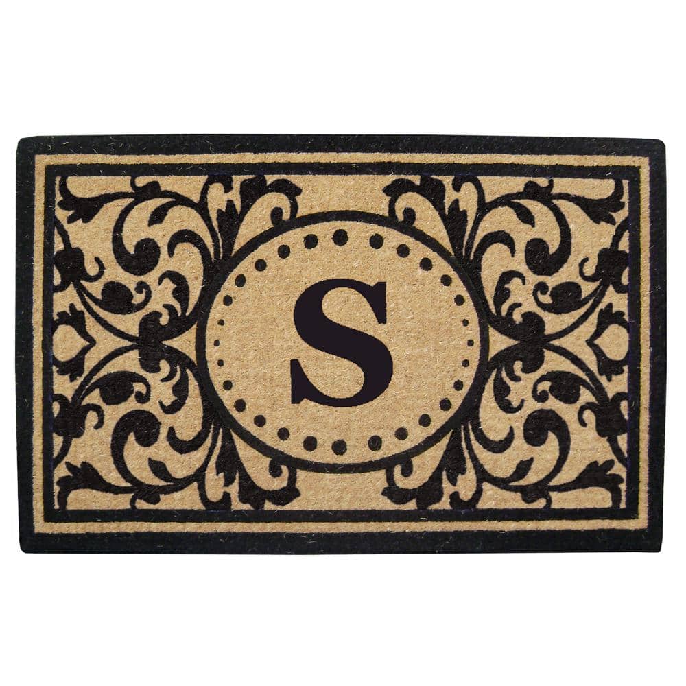 Heavy Duty Black 30 in. x 48 in. Coir Heritage Monogrammed S Indoor Outdoor Door Mat