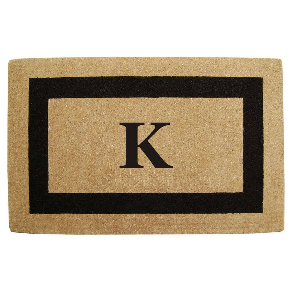 Heavy Duty Brown 22 in. x 36 in. Coir Single Picture Frame Monogrammed K Indoor Outdoor Door Mat