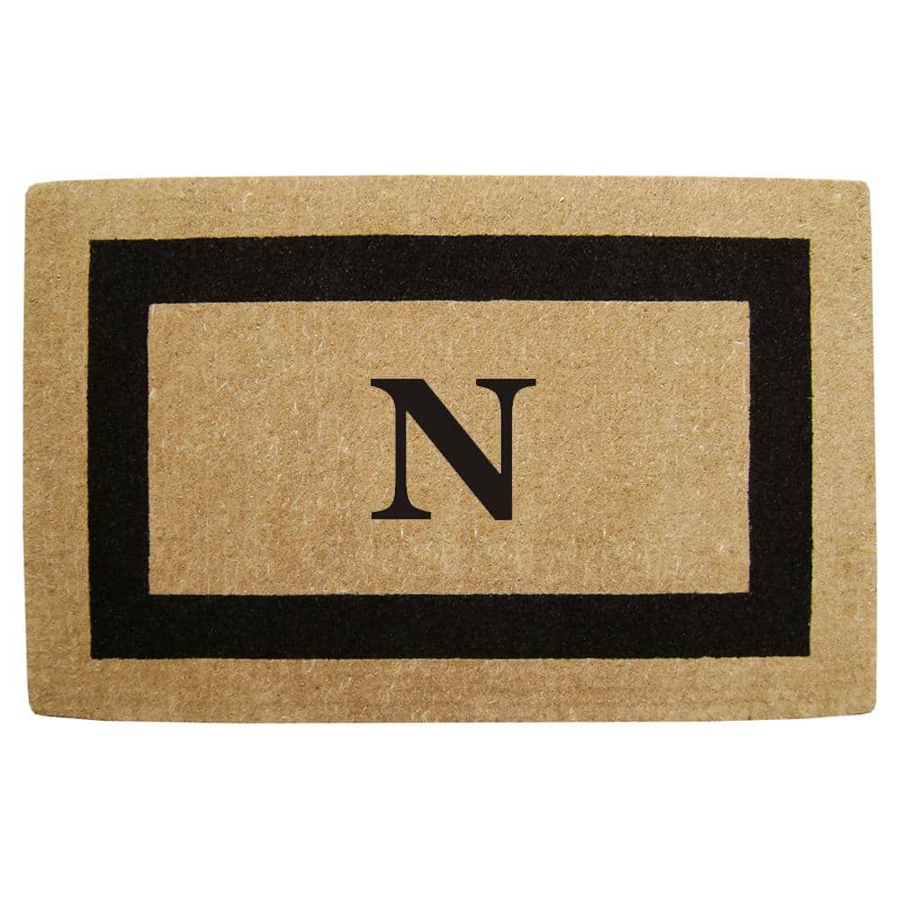Heavy Duty Brown 22 in. x 36 in. Coir Single Picture Frame Monogrammed N Indoor Outdoor Door Mat
