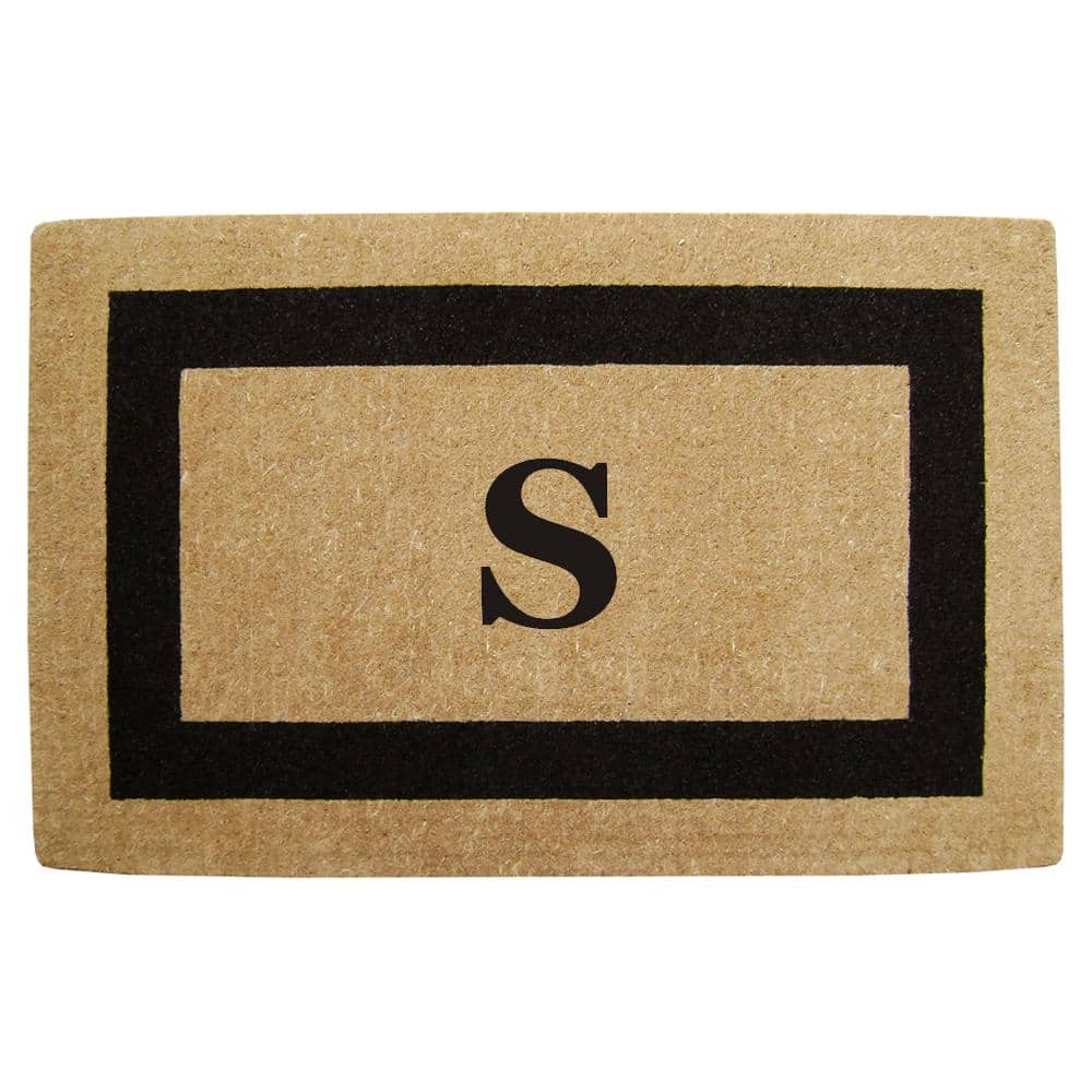 Heavy Duty Brown 22 in. x 36 in. Coir Single Picture Frame Monogrammed S Indoor Outdoor Door Mat