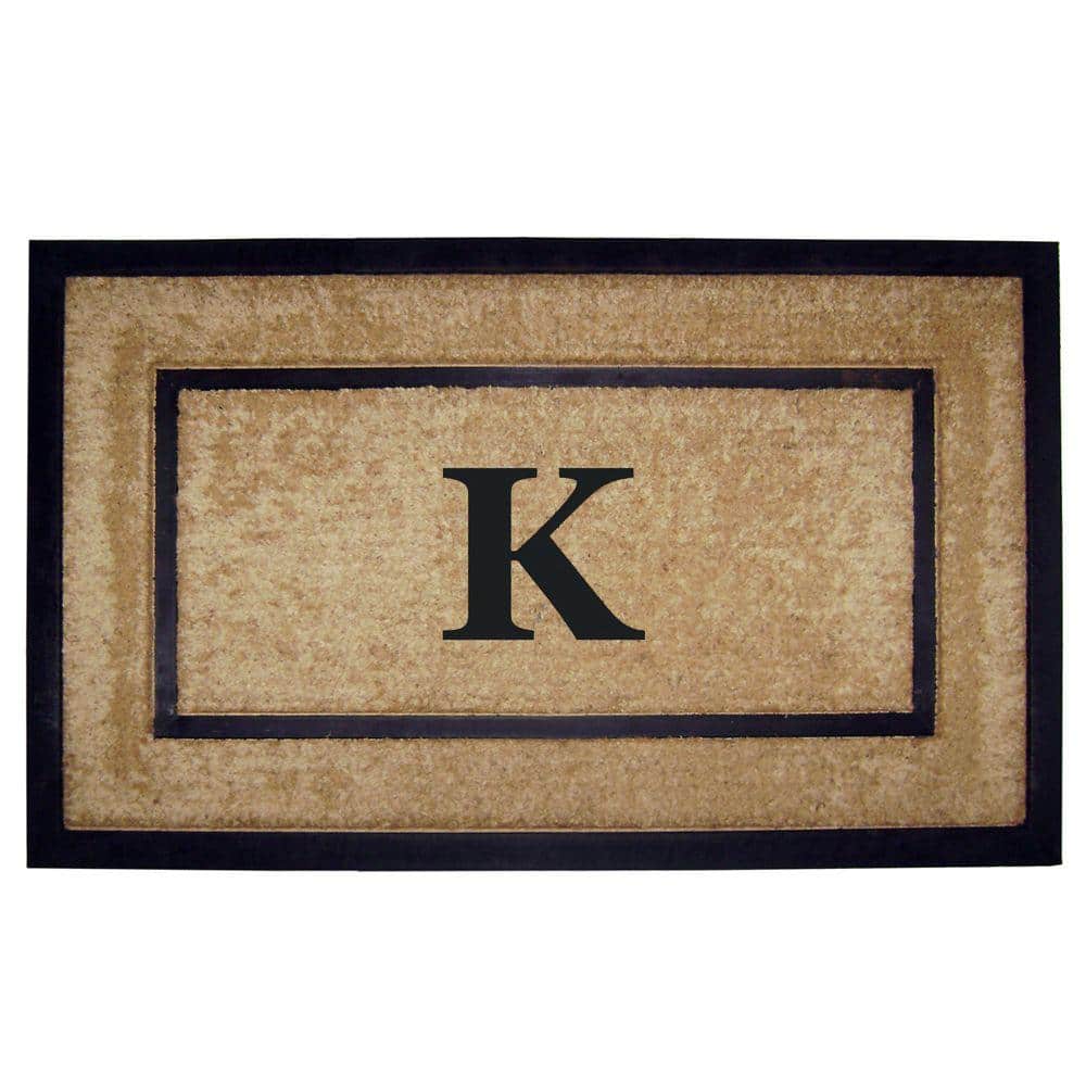 Heavy Duty Brown 22 in. x 36 in. Rubber Coir Single Picture Frame Monogrammed K Indoor Outdoor Door Mat