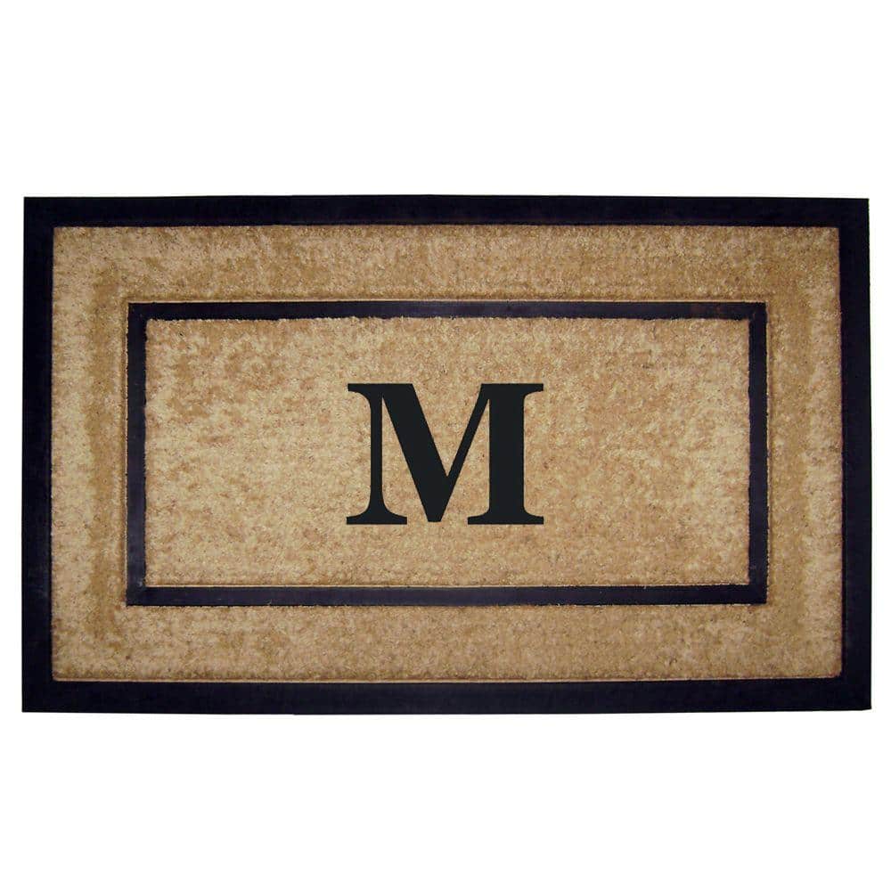 Heavy Duty Brown 22 in. x 36 in. Rubber Coir Single Picture Frame Monogrammed M Indoor Outdoor Door Mat