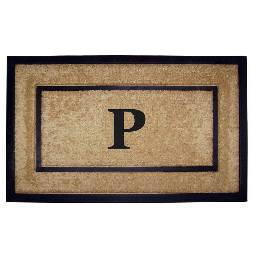 Heavy Duty Brown 22 in. x 36 in. Rubber Coir Single Picture Frame Monogrammed P Indoor Outdoor Door Mat
