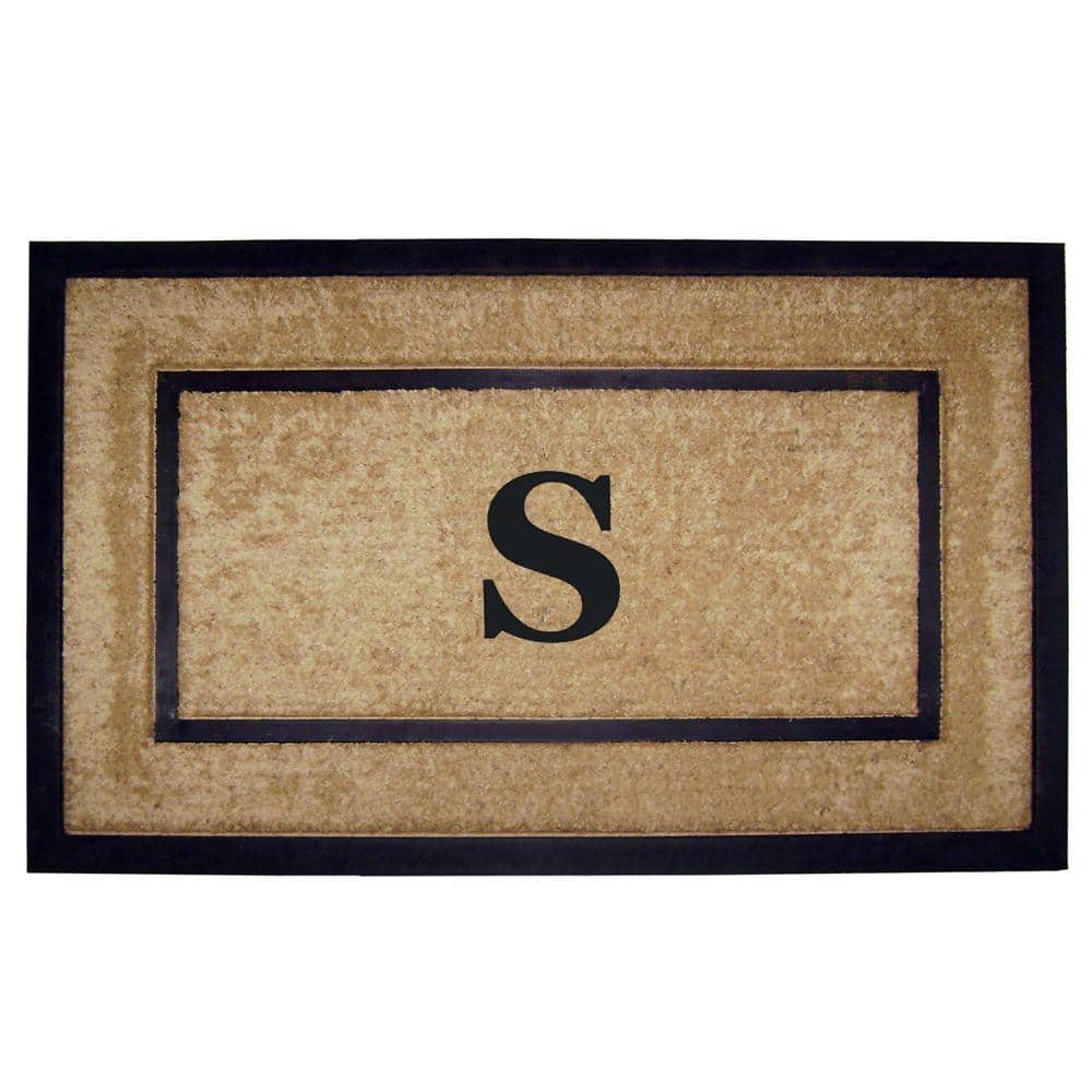Heavy Duty Brown 22 in. x 36 in. Rubber Coir Single Picture Frame Monogrammed S Indoor Outdoor Door Mat