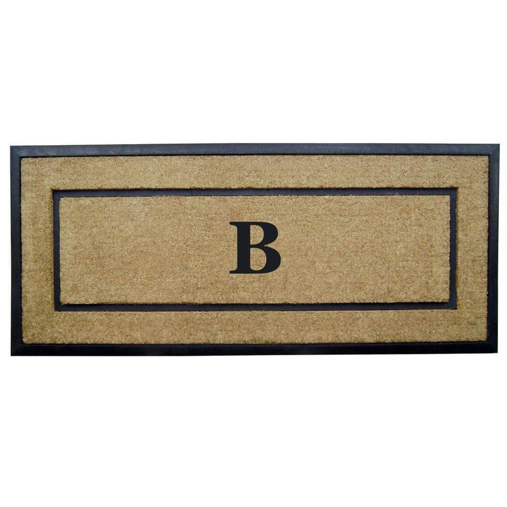 Heavy Duty Brown 24 in. x 57 in. Rubber Coir Single Picture Frame Monogrammed B Indoor Outdoor Door Mat