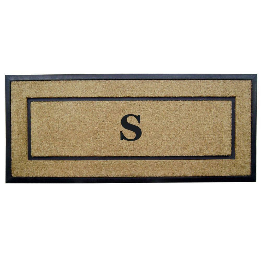 Heavy Duty Brown 24 in. x 57 in. Rubber Coir Single Picture Frame Monogrammed S Indoor Outdoor Door Mat