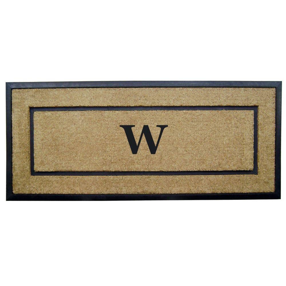 Heavy Duty Brown 24 in. x 57 in. Rubber Coir Single Picture Frame Monogrammed W Indoor Outdoor Door Mat