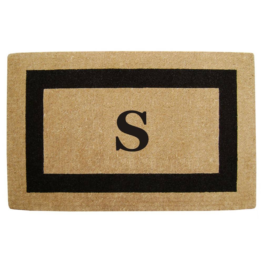 Heavy Duty Brown 30 in. x 48 in. Coir Single Picture Frame Monogrammed S Indoor Outdoor Door Mat