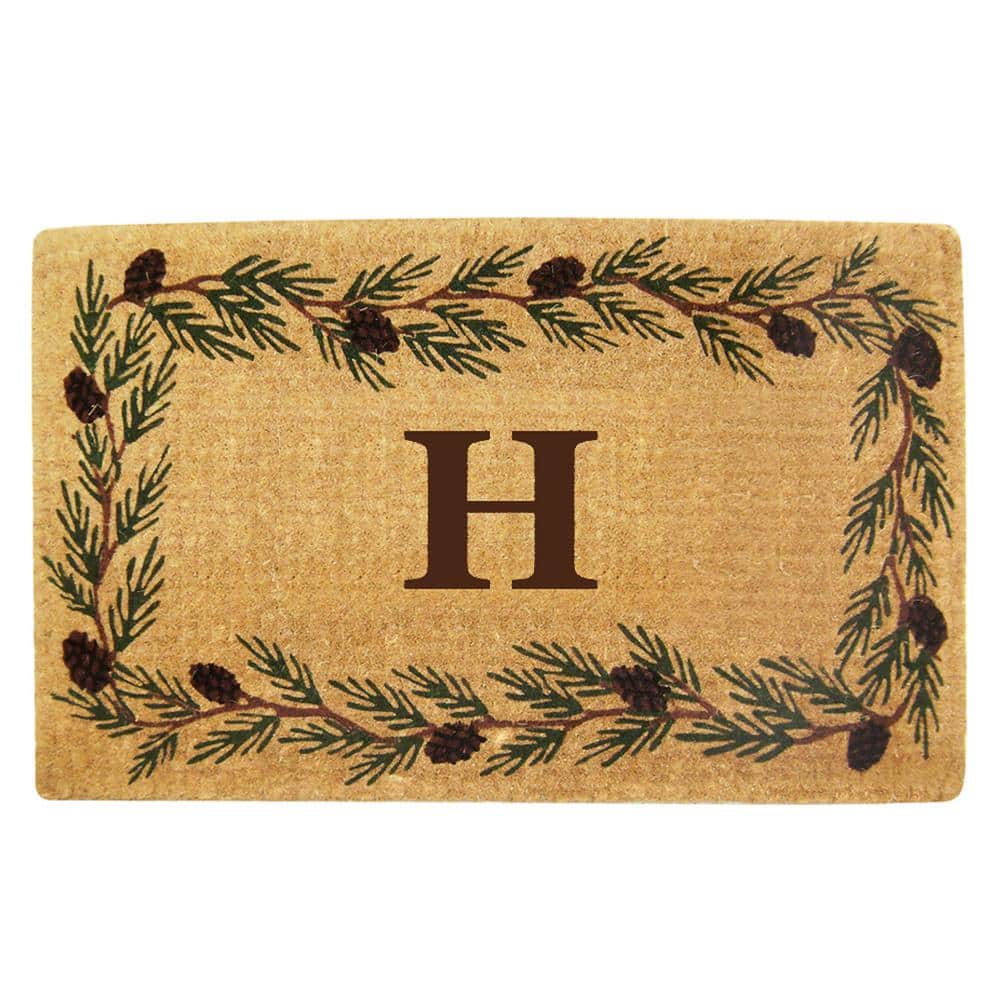 Heavy Duty Evergreen Brown 22 in. x 36 in. Coir Monogrammed H Indoor Outdoor Door Mat