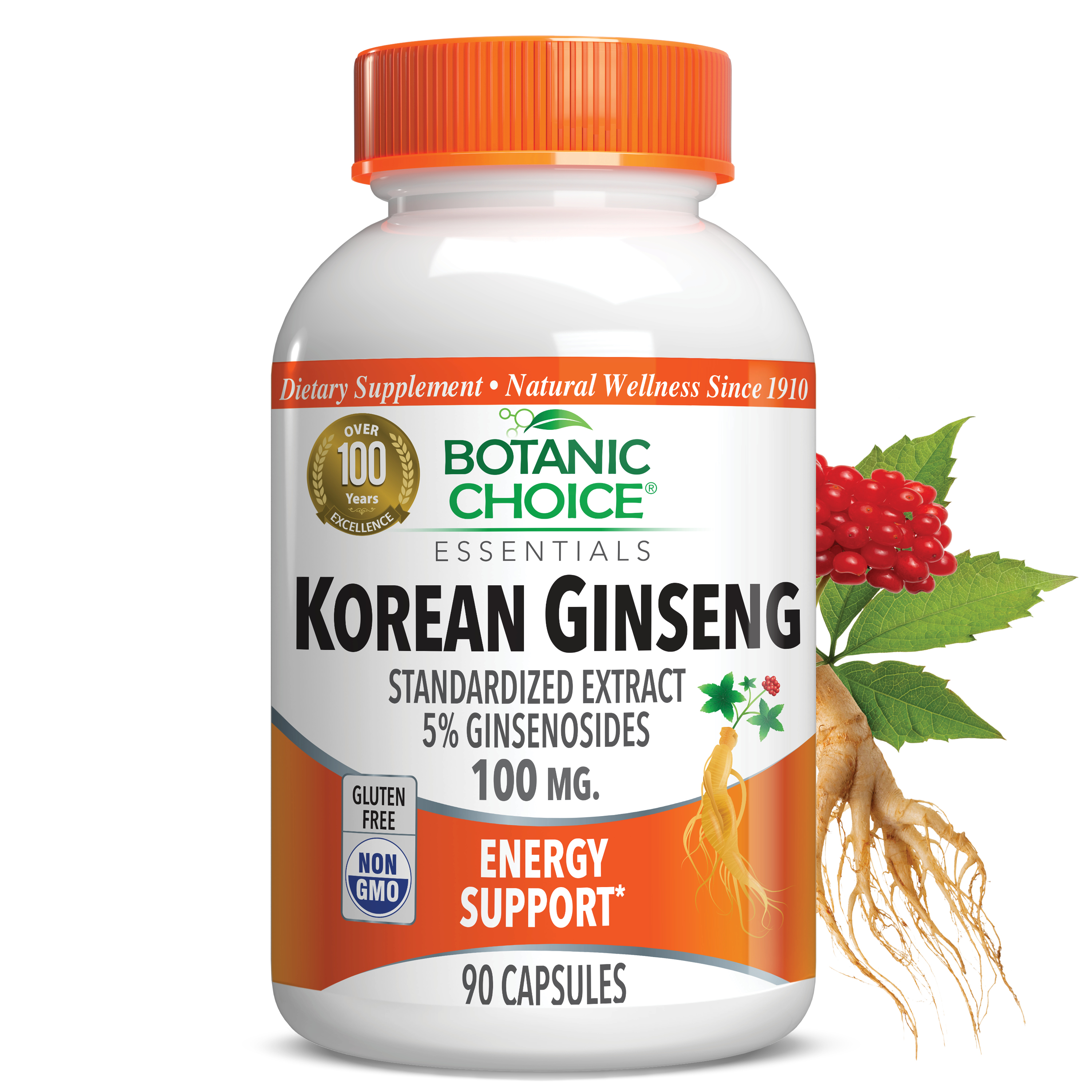 Korean Asian Ginseng 100 mg - Energy Support Supplement - 90 Capsules