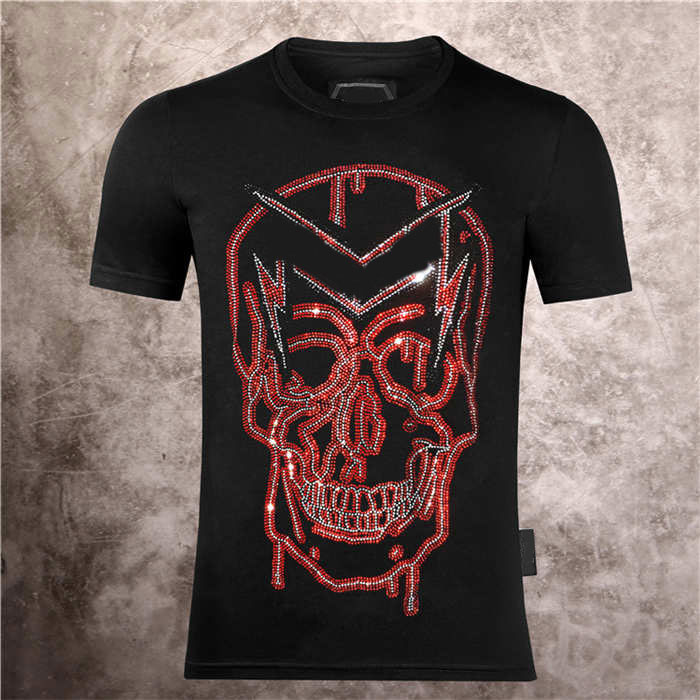 Luxury designer fashion leisure creative men's PP skull Street personality T-shirt 2021 summer solid color large pattern printing hot drilli