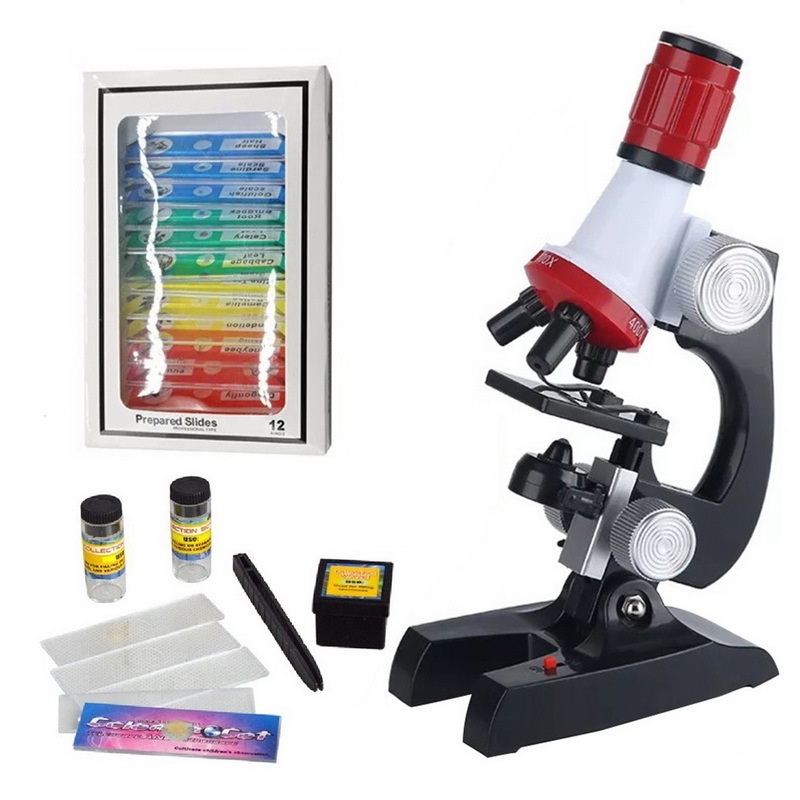 Microscope Kit Lab LED 100X-400X-1200X Home School Educational Science Toys Wholesale Gift Refined Biological For Kids Child
