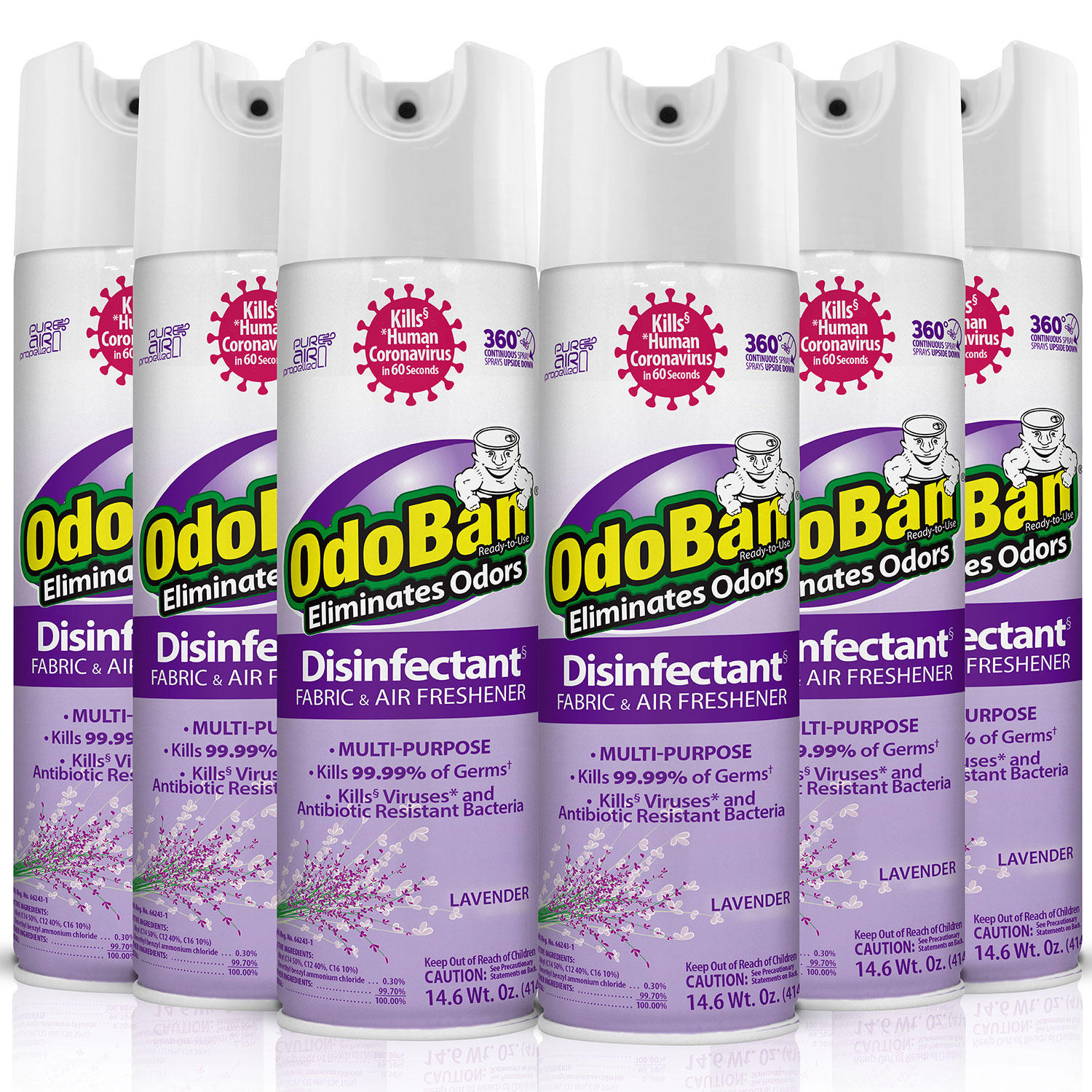 OdoBan Disinfectant Spray, 14.6 oz./can, 6 pk. - Lavender:- Lavender