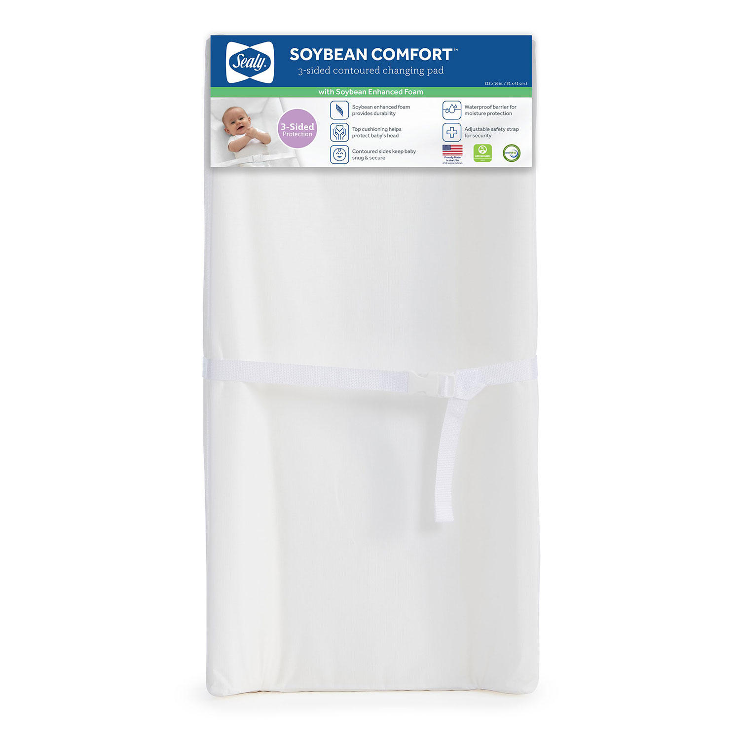 Sealy Soybean Comfort 3-Sided Contoured Diaper Changing Pad, White