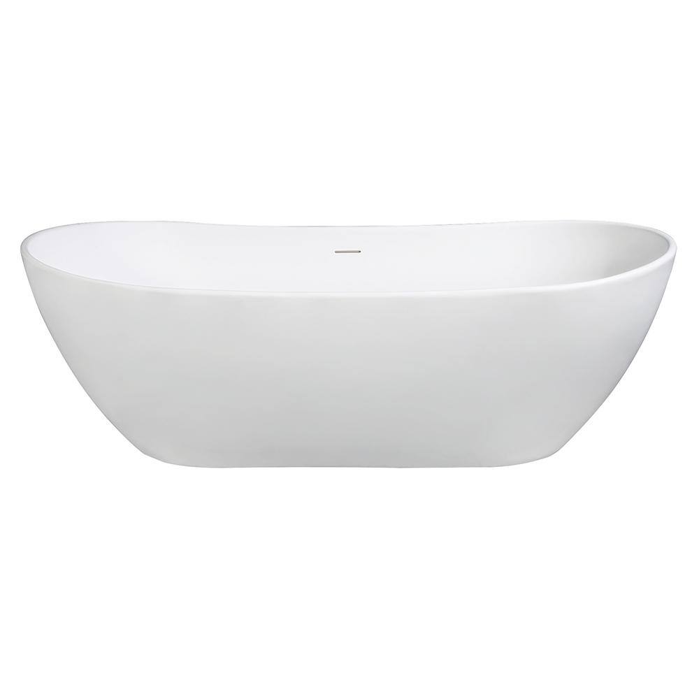 Serena 71.4 in. Solid Surface Flatbottom Freestanding Bathtub in White