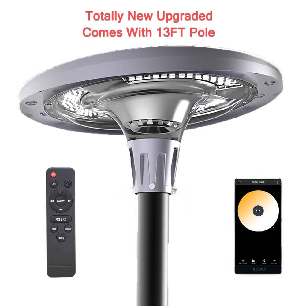 Solar 20W RGB LED UFO APP Post Light Commercial Residential Walkway Courtyard Parking Lot, with Light Pole