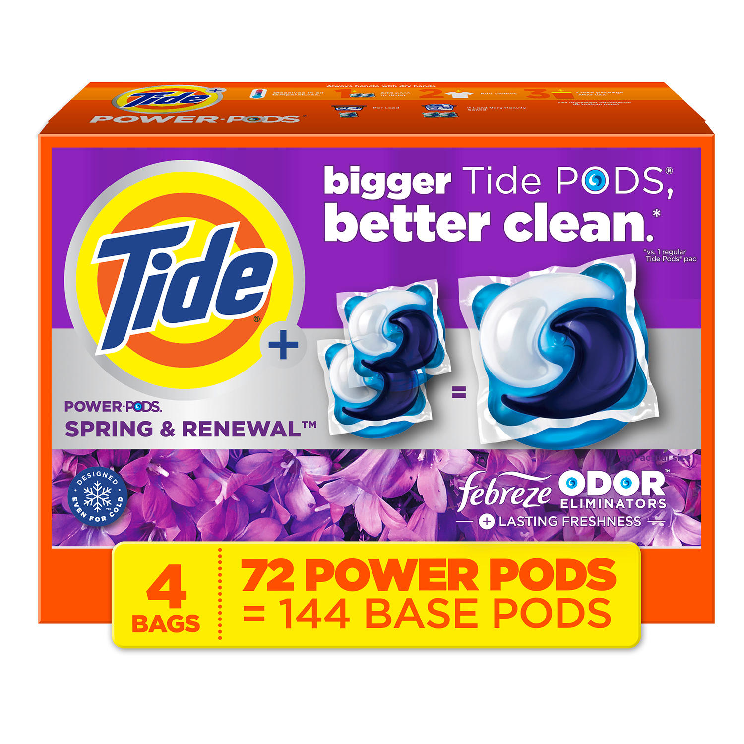 Tide Power PODS with Febreze Laundry Detergent Pacs, Spring & Renewal, 72 ct.