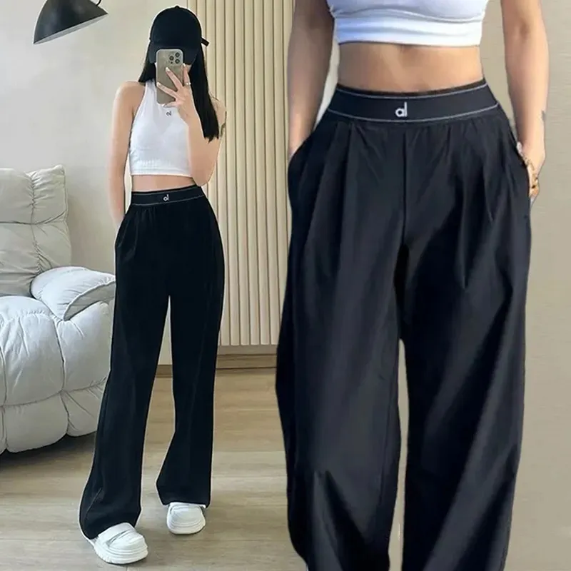 US stock Designer Yoga Sports Pants Womens High-Waist Full-length Dance Studio Trousers Straight-Leg leggings Trouser Yoga Suit Sweatpants Wrinkle-r