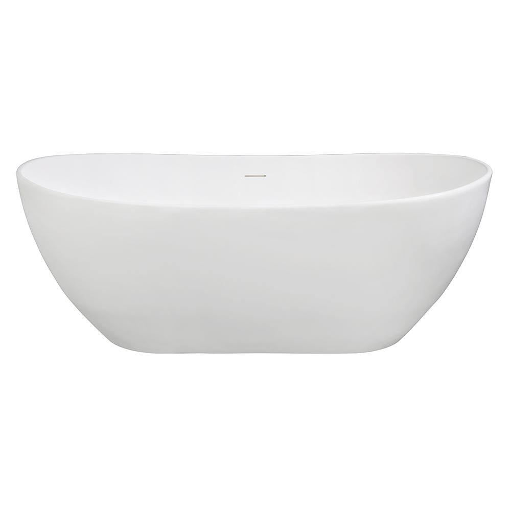 Vera 64.6 in. Solid Surface Flatbottom Freestanding Bathtub in White