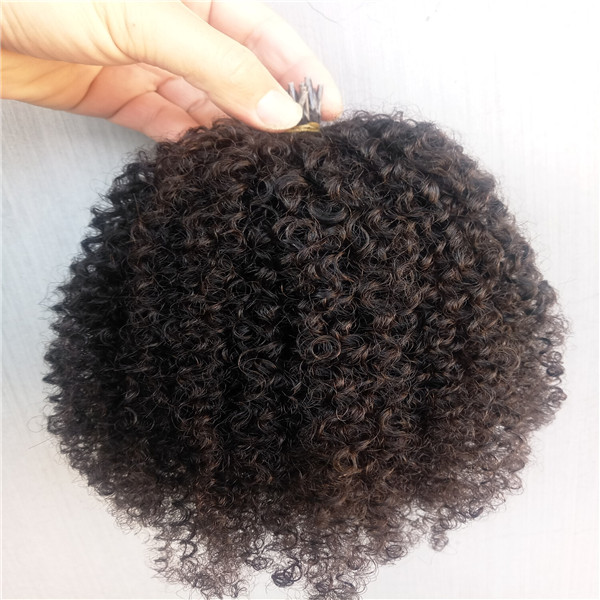 human Hair Extensions i-tip Kinky Curly Natural Black Color hairextensions color can be customered