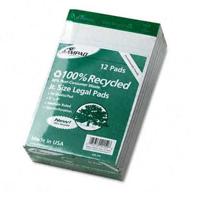 20152 Perforated Recycled Pads Jr. Legal Rule 5 x 8 WE 12 50-Sheet Pads Pack
