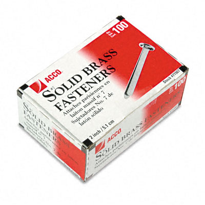 Acco 71507 Brass Prong Paper File Fasteners 2 Long 100 per Box