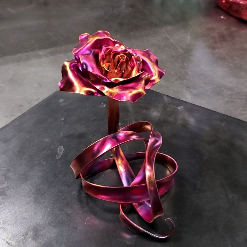 Copper Metal Rose "Ribbon Of Love" #1687 Artisanal Bespoke Valentine's Day Mother's Christmas Anniversary Wedding Housewarming Gift