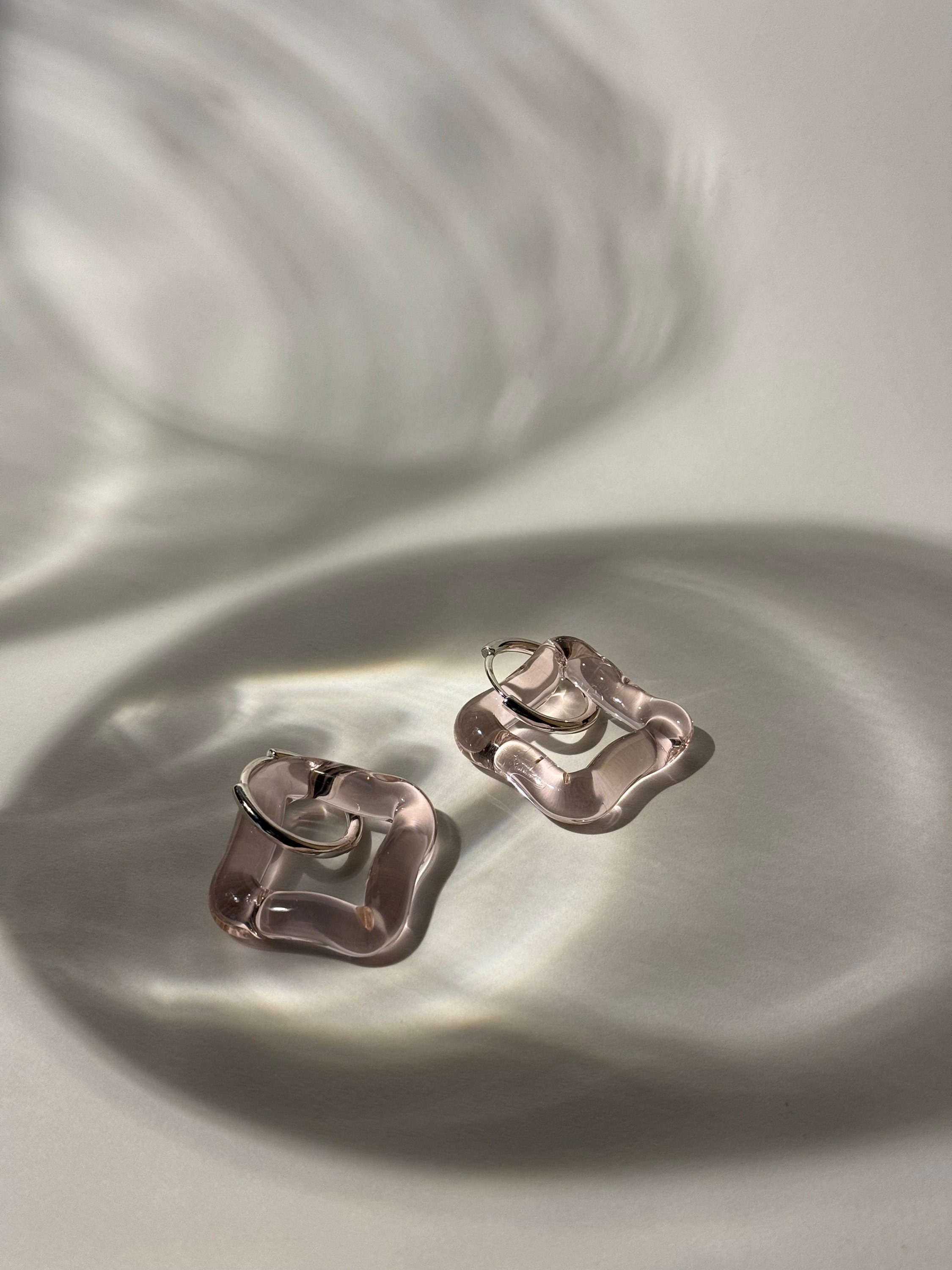 Handmade Rose Borosilicate Glass Hoop Earrings Sterling Silver Hangers