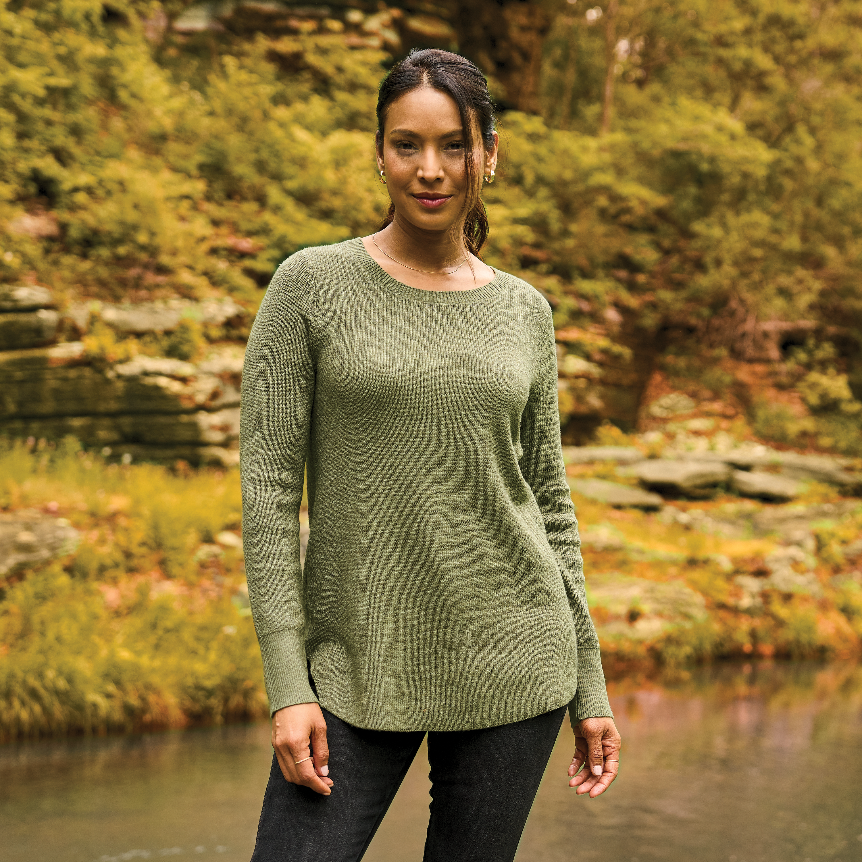 Natural Reflections Cozy Time Ribbed Long-Sleeve Tunic - Olivine - S
