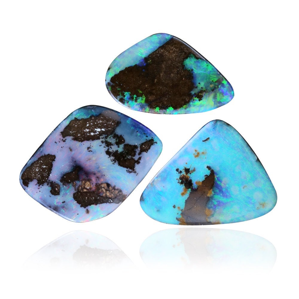 Solid Australian Boulder Opals 3Pcs 13.03Ct Natural Mixed Set Cabochons For Pendant Necklace Ring Jewelry 1957B006