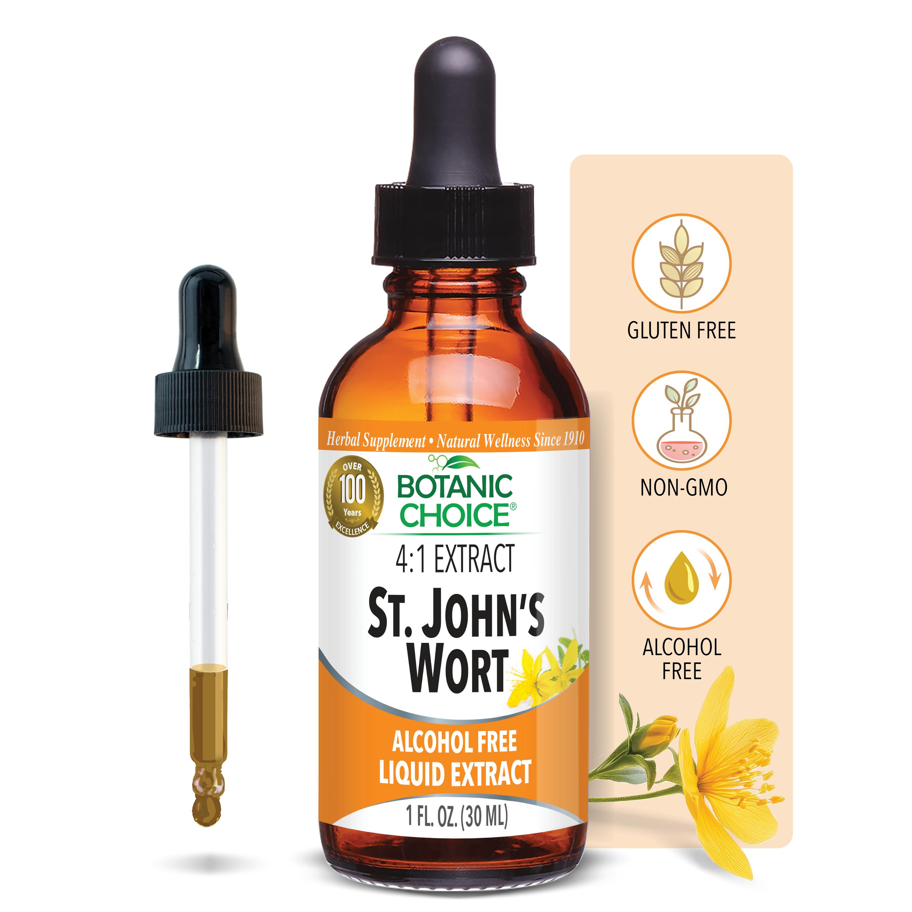 St. John's Wort Liquid Extract - Mood Support Supplement - 1 Oz