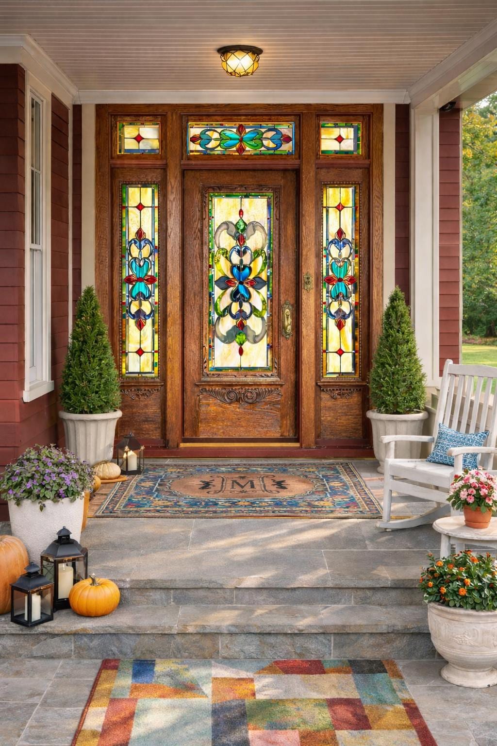 The Gilded Crest Artisan Geometric Stained Glass Sidelight S-53