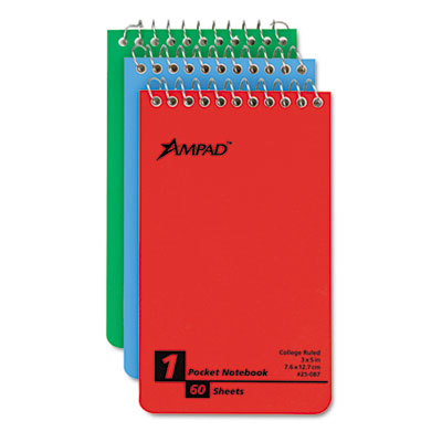 45093 Wirebound Pocket Memo Book College/Narrow Rule 3 x 5 WE 60-Sheet 3/pk
