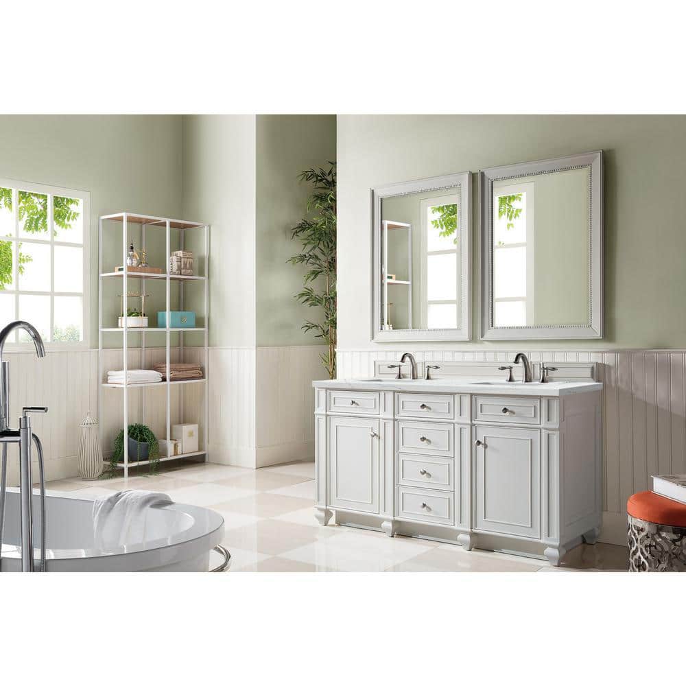Bristol 60 in. W x 23.5 in. D x 34 in. H Double Bathroom Vanity in Bright White with Ethereal Noctis Quartz Top