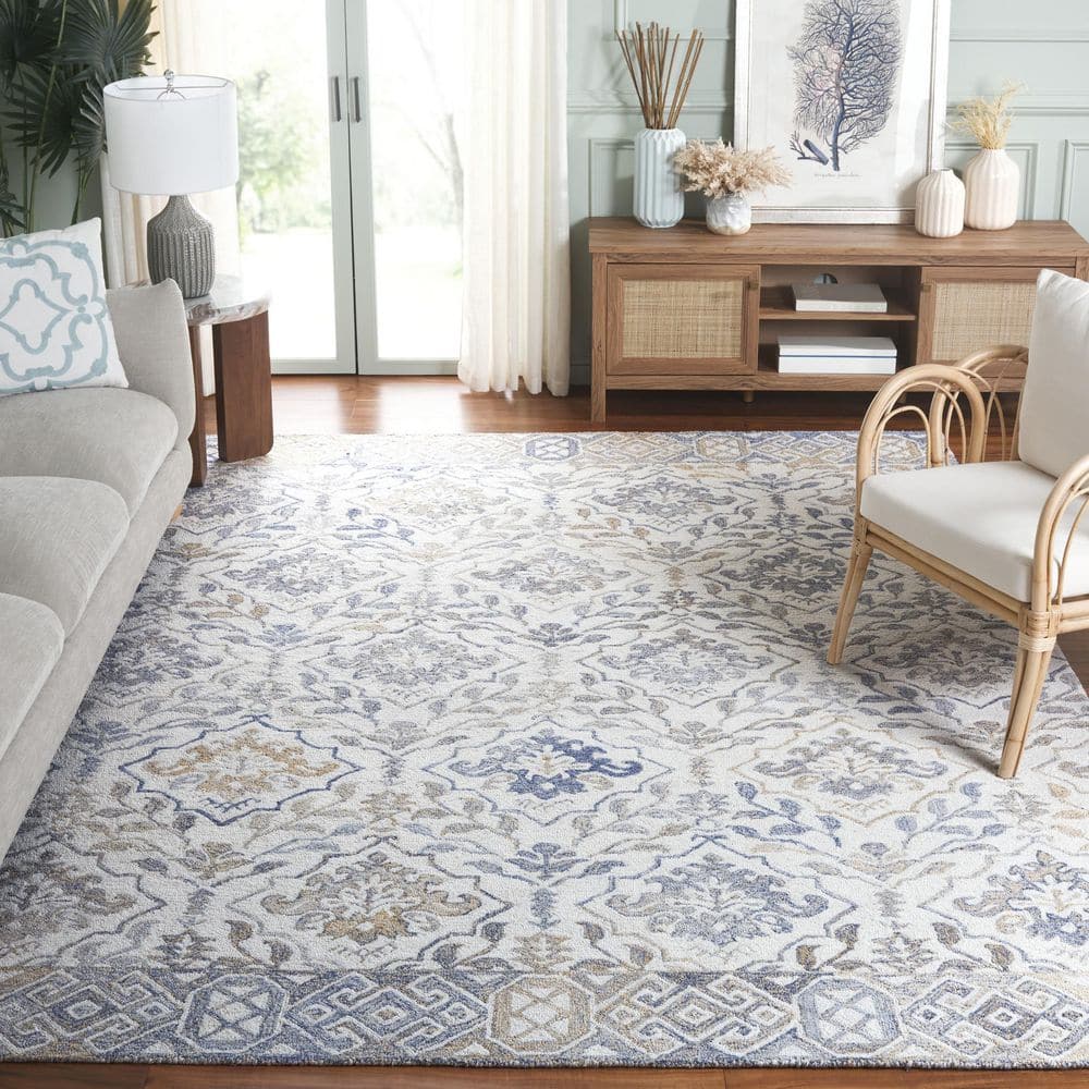 Renewal 3 ft. x 5 ft. Beige/Gray Diamond Floral Area Rug