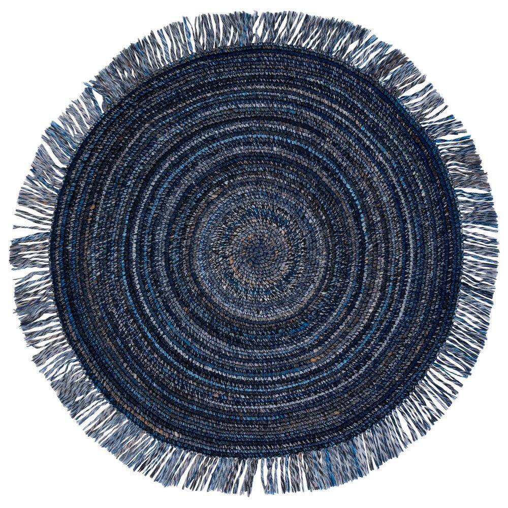 Renewal 6 ft. x 6 ft. Navy/Beige Woven Fringe Round Area Rug