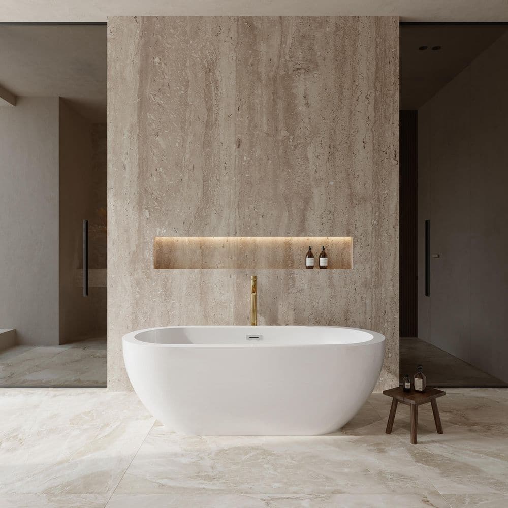 Soho 68 in. Acrylic Flatbottom Bathtub in White with Polished Chrome Trim and Brushed Gold Faucet