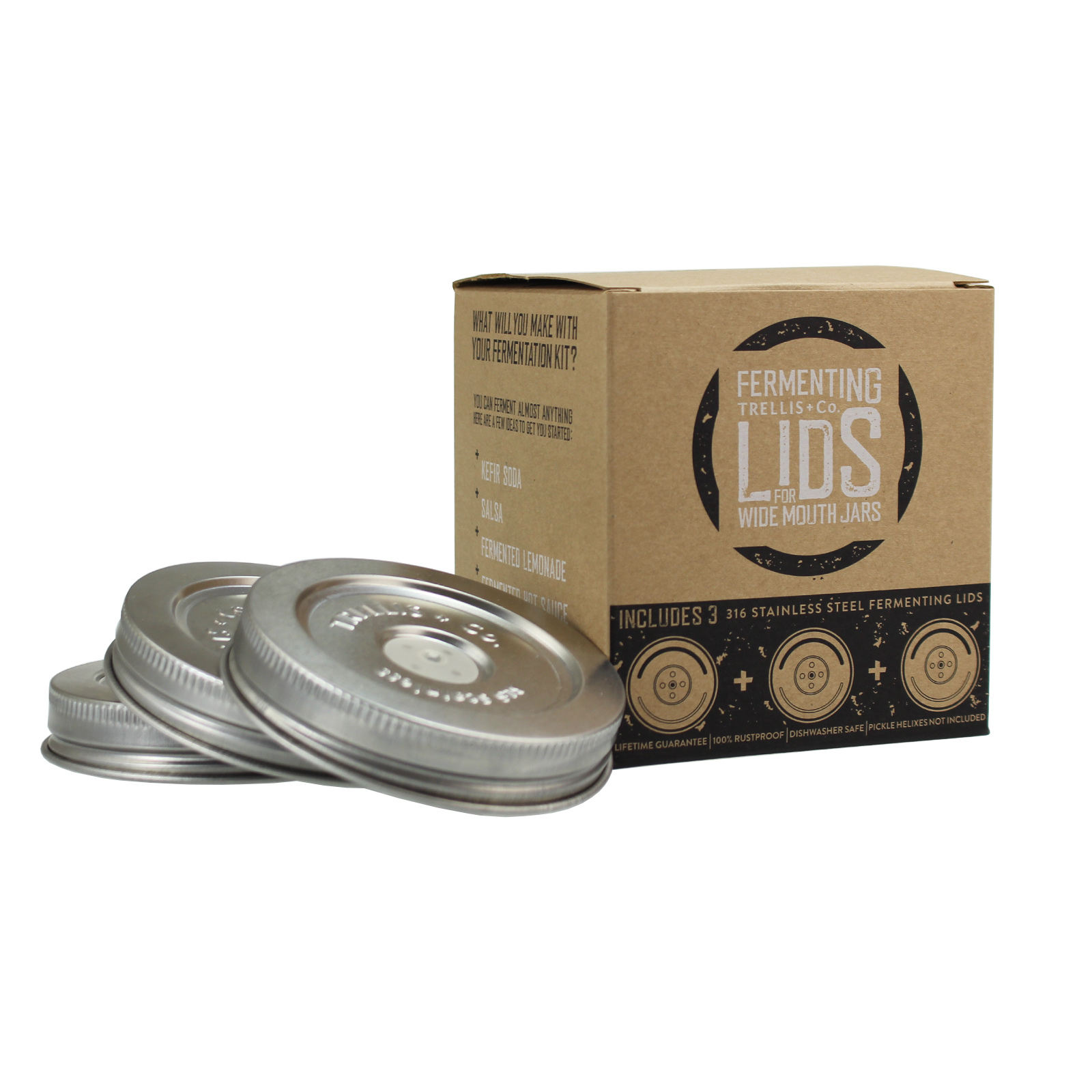 Stainless Steel Fermenting Kit - Waterless Fermenter Lids & Weights - Food Preservation, Canning, Emergency Storage Supply Ferme