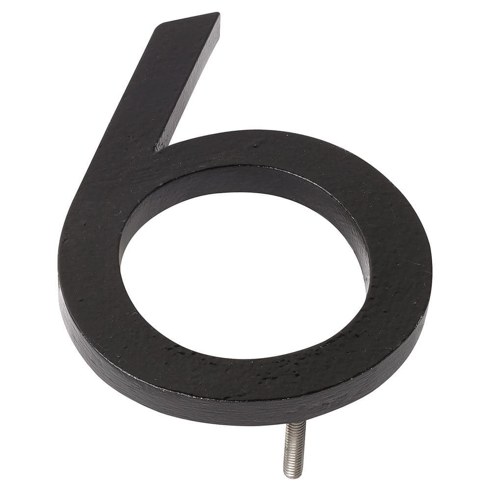 10 in. Black Aluminum Floating or Flat Modern House Number 6
