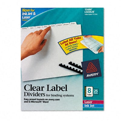 11444 Index Maker Clear Label Unpunched Divider Eight-Tab Letter White 25 Sets