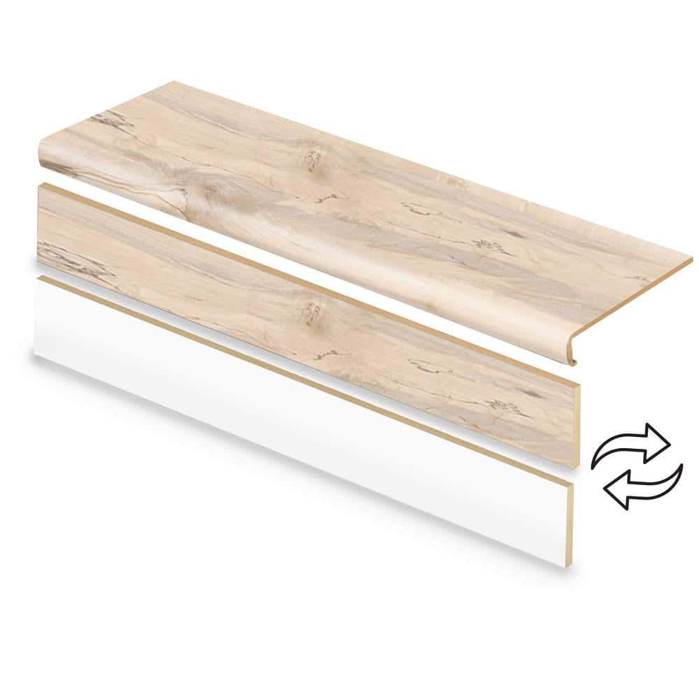 2 Pack-Navarra Maple 47 in. L x 12.15 in. W x 2.28 in. T Vinyl Overlay Stair Tread and Reversible Riser