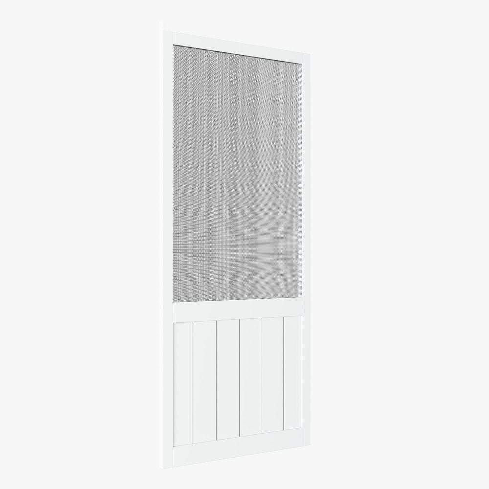 30 in. x 80 in. Universal Solid Pine Wood Screen Door-Primed White Finish and Gauze Mesh, Hinged Panel Style