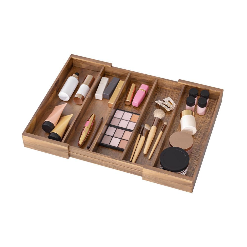 5-Compartment Expandable Acacia Wood Utensil Organizer Storage Bins