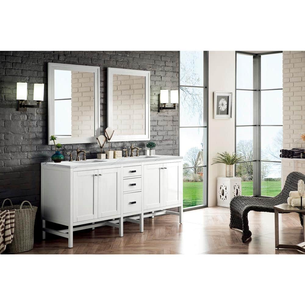 Addison 72 in. W x 23.5 in. D x 35.5 in. H Bathroom Vanity in Glossy White with Ethereal Noctis Quartz Top