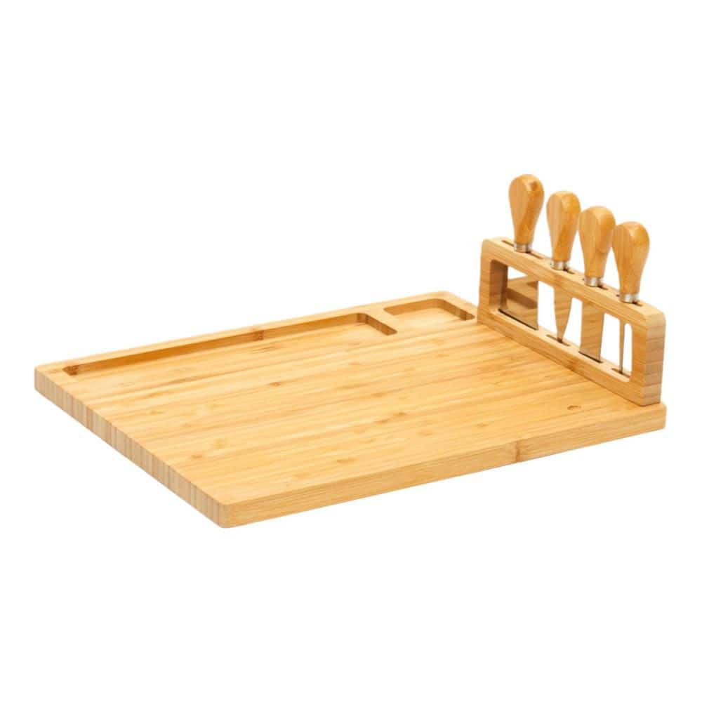Bamboo Cheese Board and Charcuterie Boards Set and Serving Tray with 4 Cheese Blades for Meat, and Wine, Natural