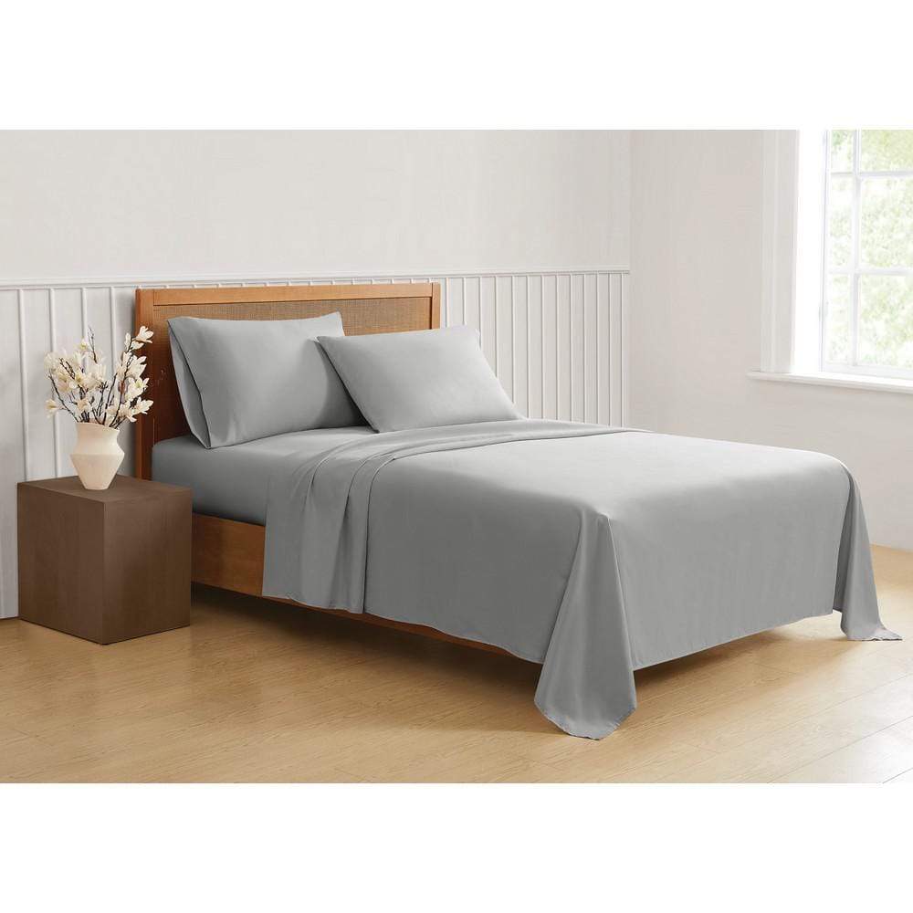 Green Solid Recycled Polyester Grey Twin 3 Piece Sheet Set