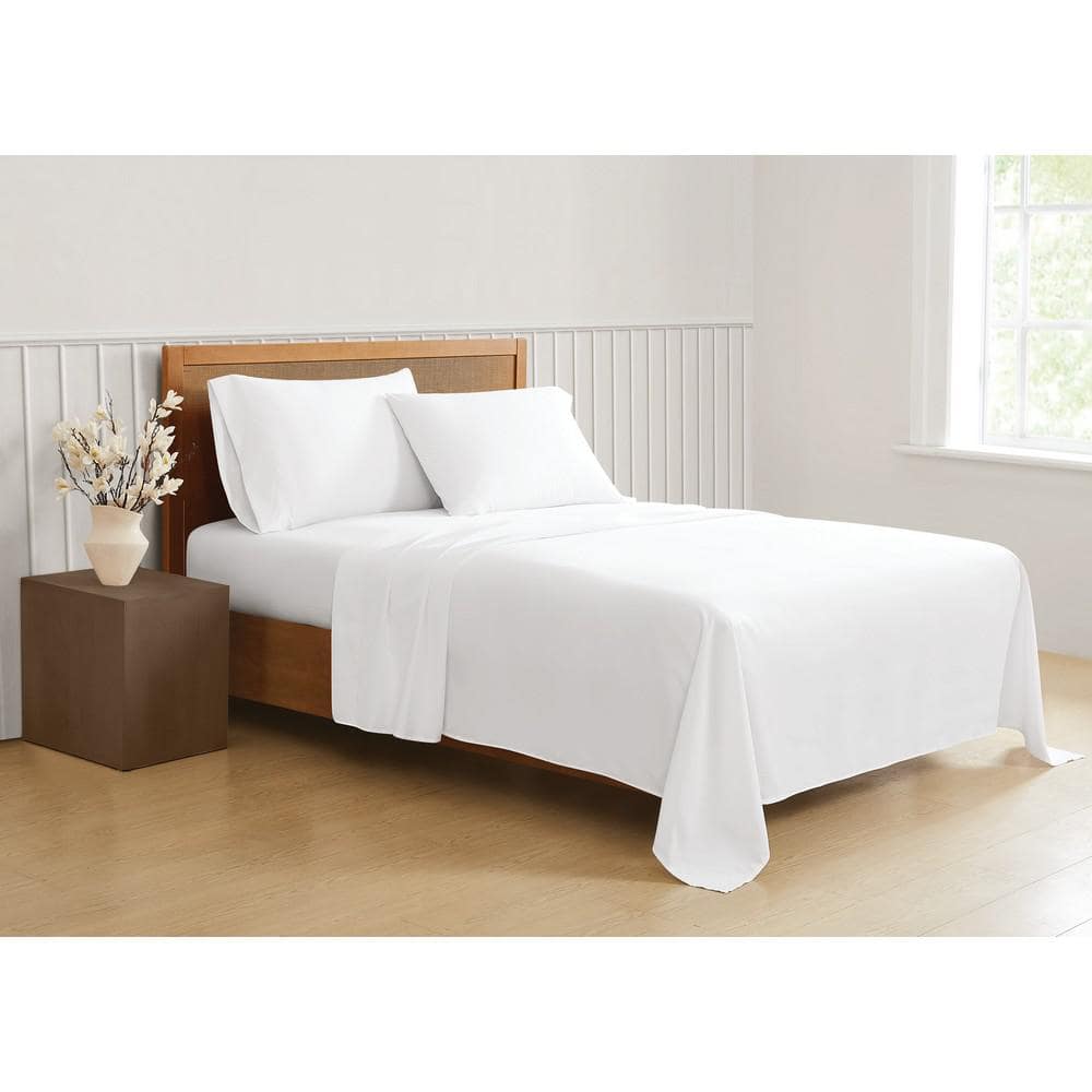Green Solid Recycled Polyester White Queen 4 Piece Sheet Set